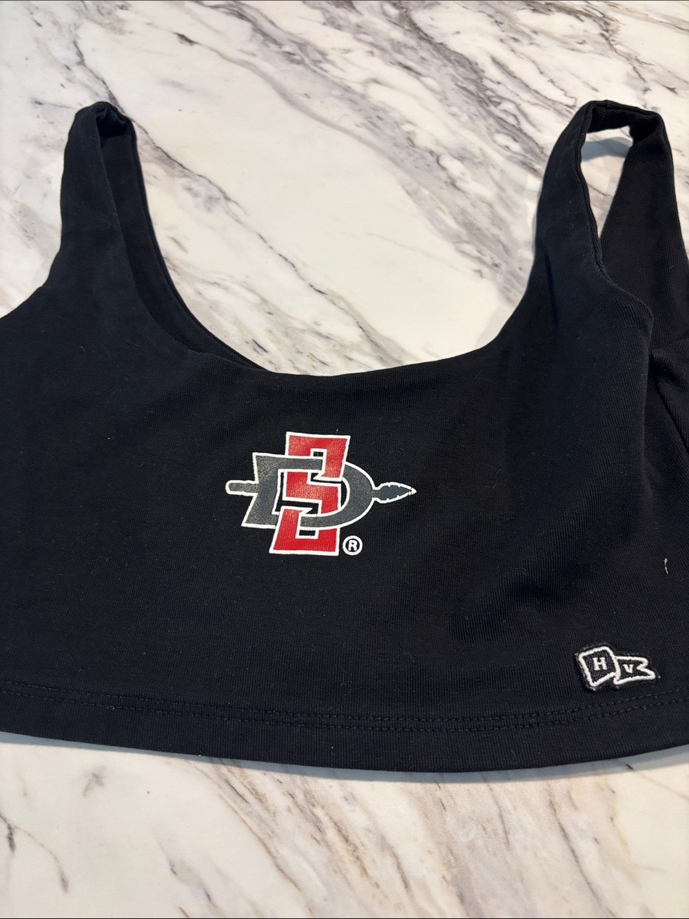 Black SDSU Logo Crop Tank Top by